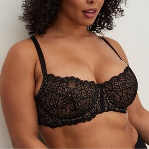 46DD Torrid Curve Black Nude Peacock Lace Balconette Bra Underwire #13802890‎